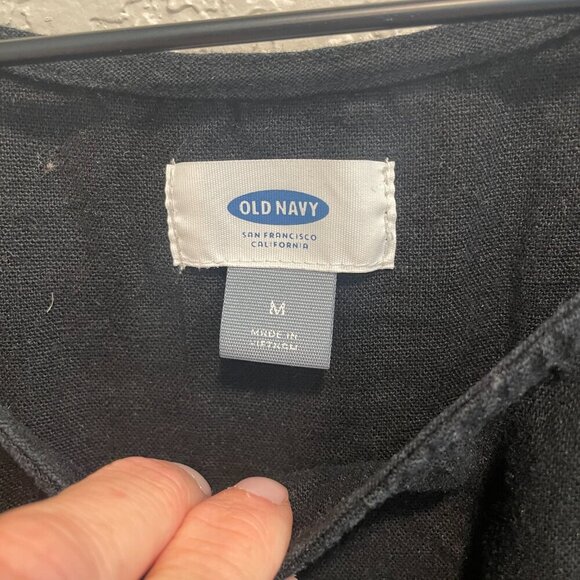 Old Navy Black Sleeveless Tie Waist Mid Length Linen Blend Dress Medium - Picture 2 of 5